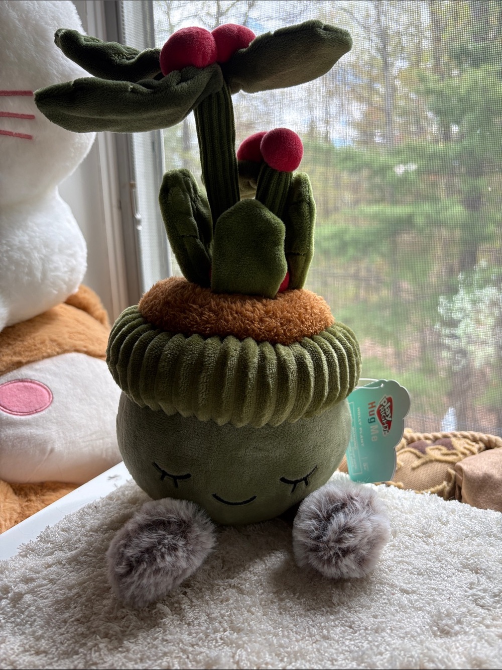 Plush Green Potted Plant Plushie with Red Berries